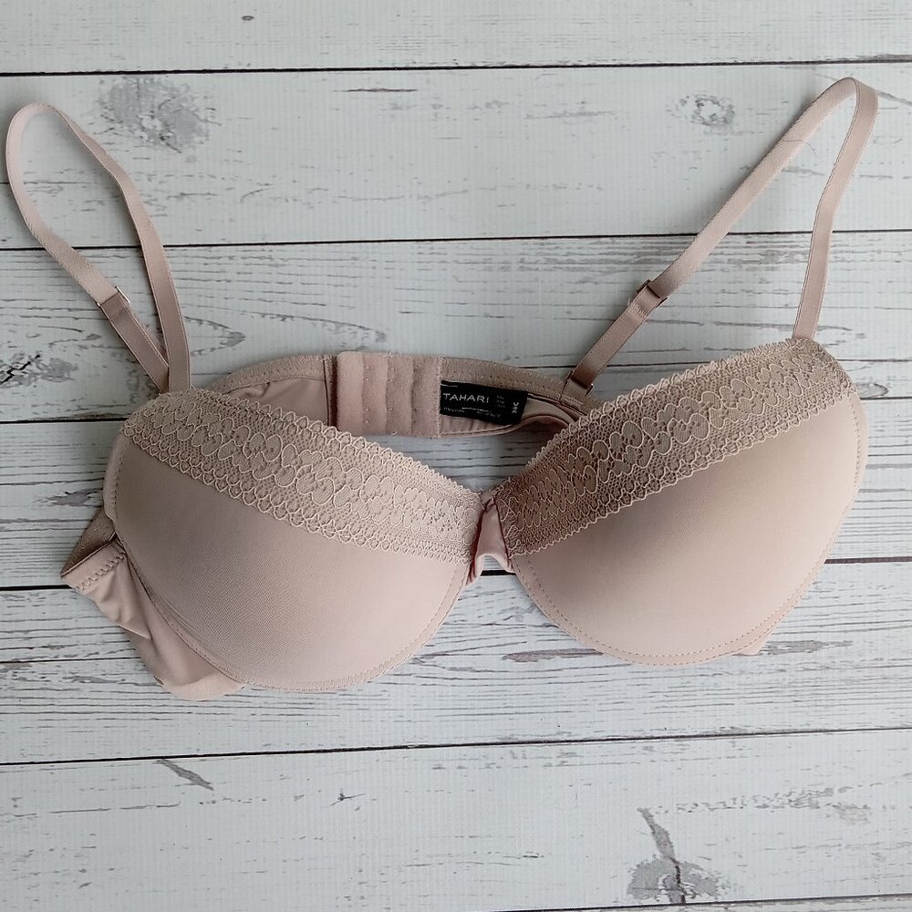 Tahari Bra 38C Padded Seamless Tan Lace Accents Underwire Adjustable bra